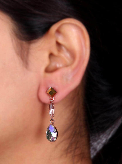 Ishhaara Geometric 3 Tiered Drop Earrings Blue