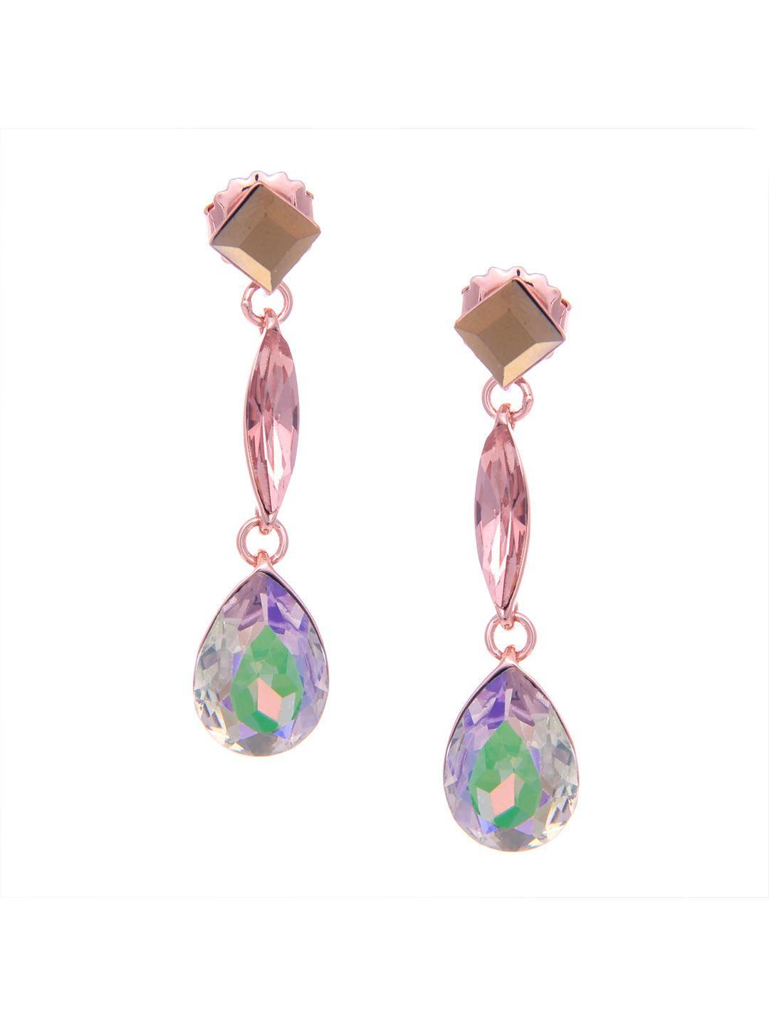 Ishhaara Geometric 3 Tiered Drop Earrings Blue