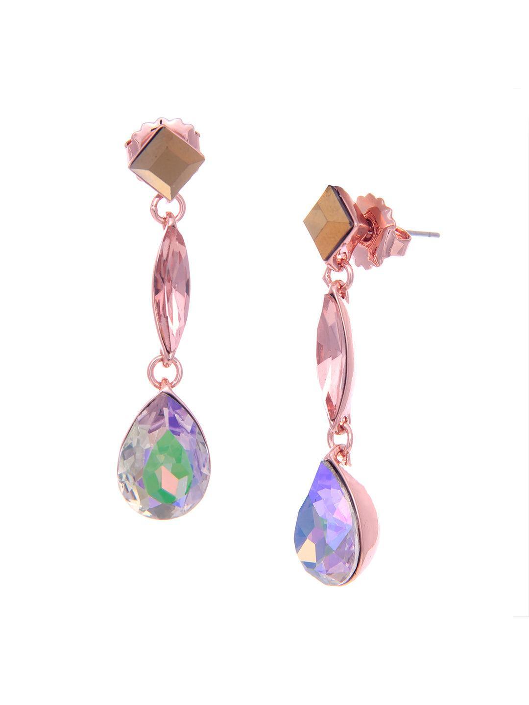 Ishhaara Geometric 3 Tiered Drop Earrings Blue