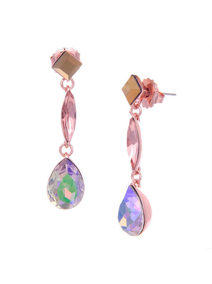 Ishhaara Geometric 3 Tiered Drop Earrings Blue
