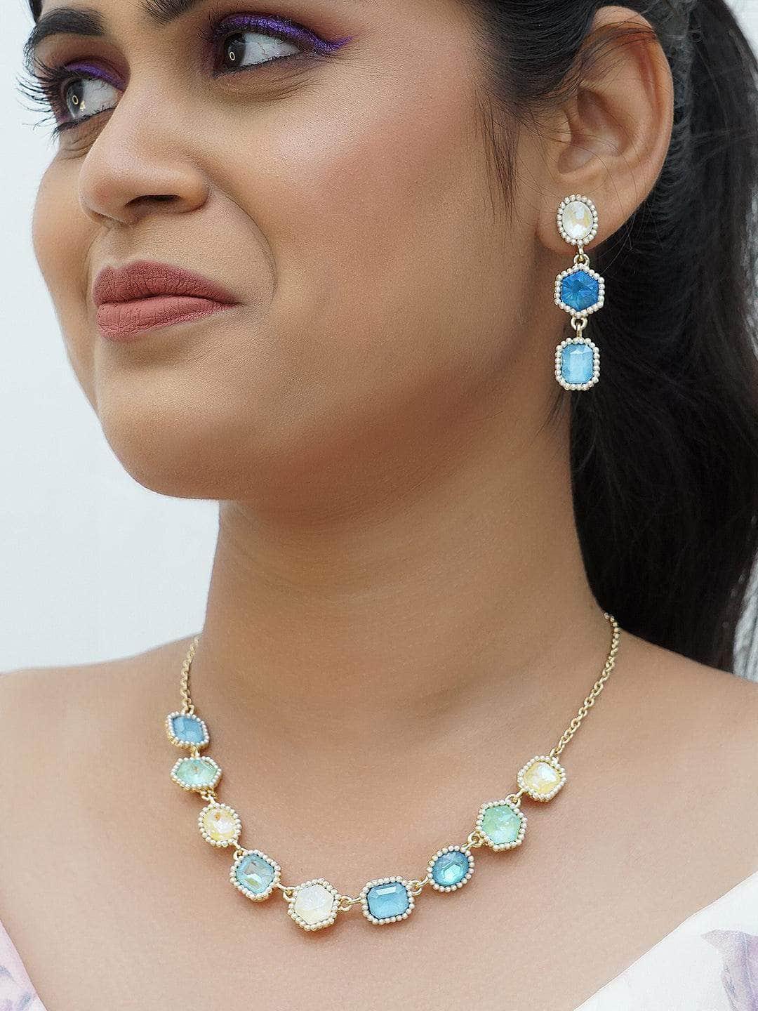 Ishhaara Geometric Drop Necklace Set Sea Side