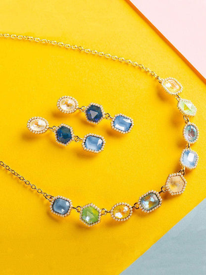 Ishhaara Geometric Drop Necklace Set Sea Side