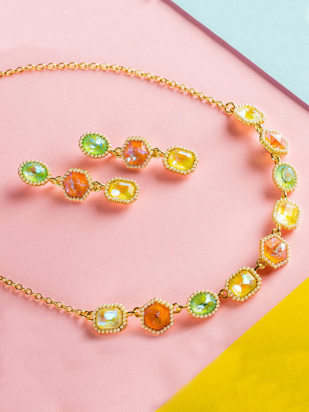 Ishhaara Geometric Drop Necklace Set Sea Side