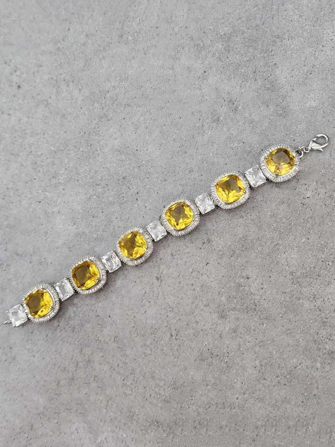 Ishhaara Geometric Yellow Citrine Stone Charm Bracelet
