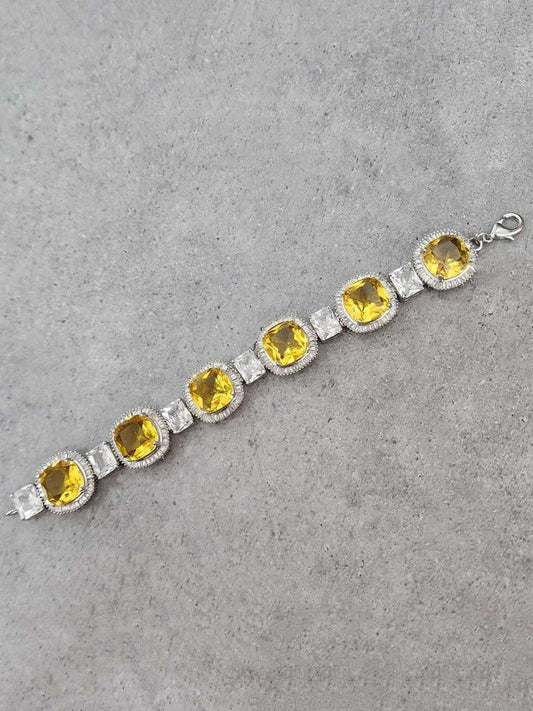 Ishhaara Geometric Yellow Citrine Stone Charm Bracelet