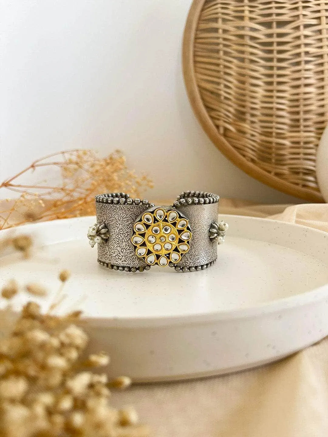 Ishhaara German Silver Kundan Handcuff