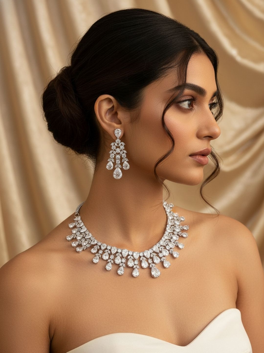 Ishhaara Glamorous Waterdrop Cz Necklace Set