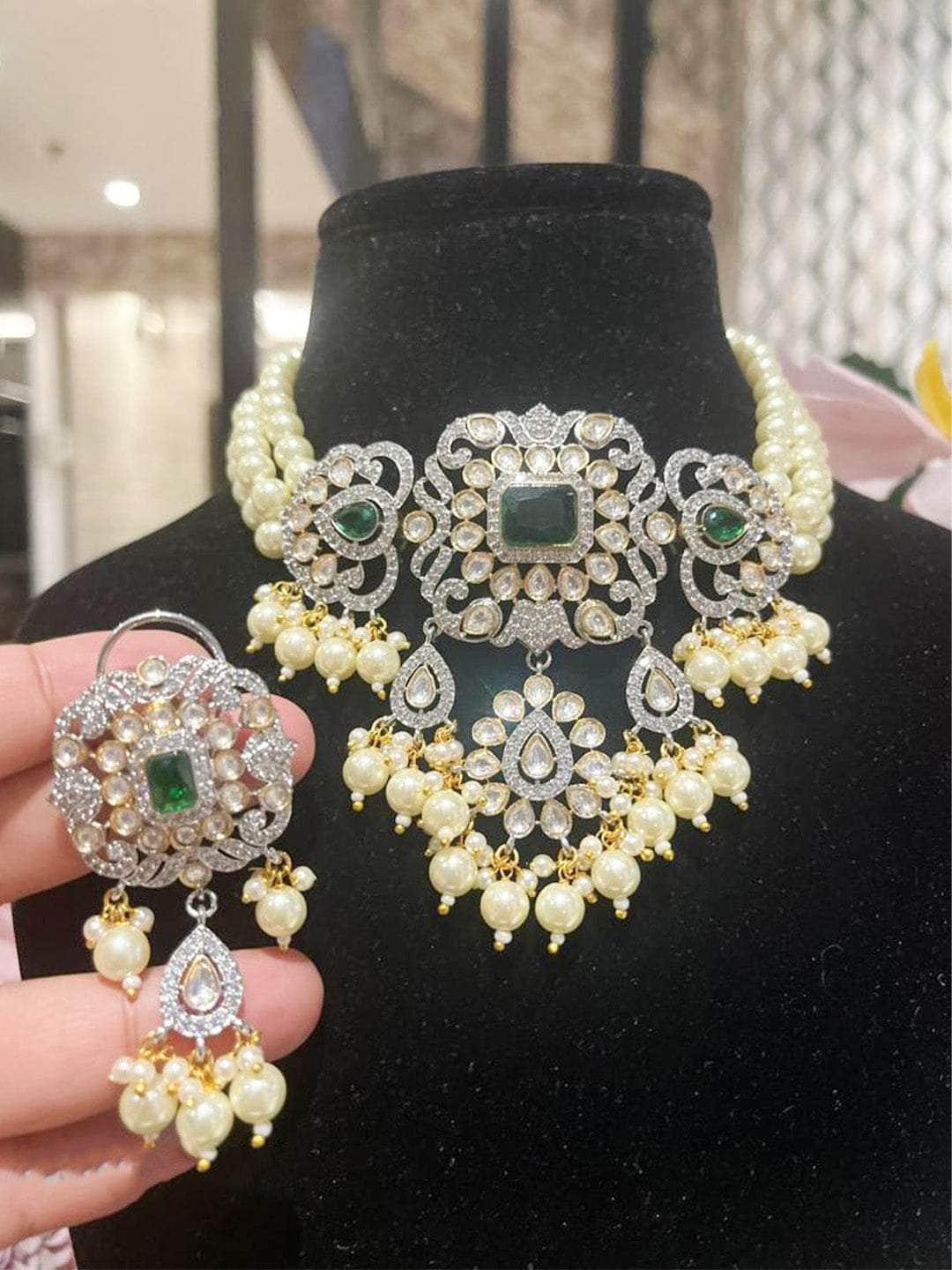 Ishhaara Glorious Design Kundan Gold Plated Choker Necklace Set