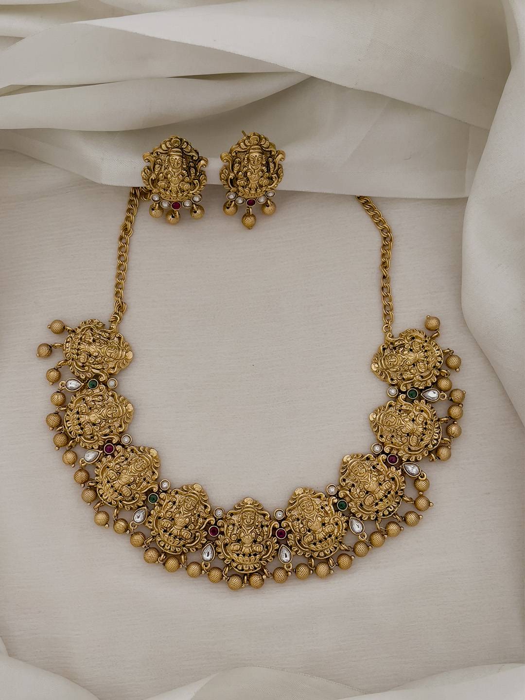 Ishhaara Goddess Nakshi Design Gold Plated Necklace With Earrings