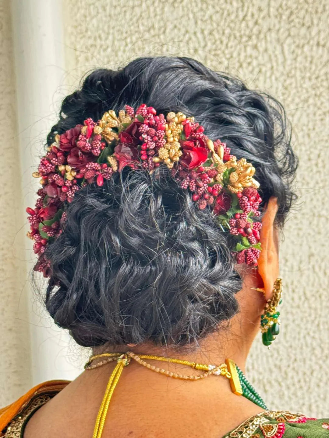 Ishhaara Gold And Maroon Bridal Hair Gajra