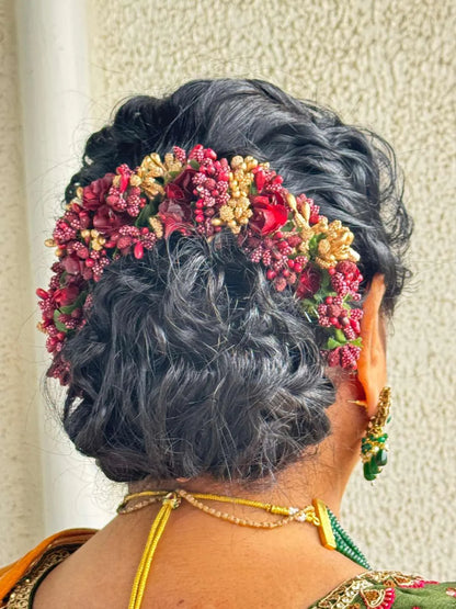 Ishhaara Gold And Maroon Bridal Hair Gajra