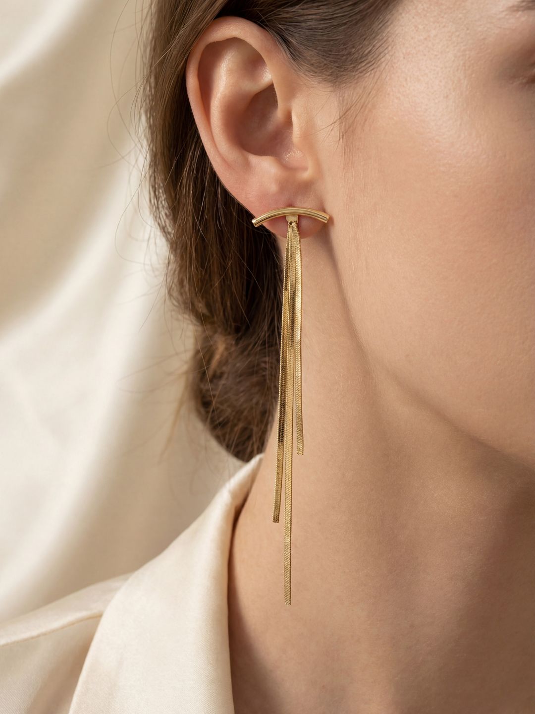 Ishhaara Gold Bar Long Tassel Earrings