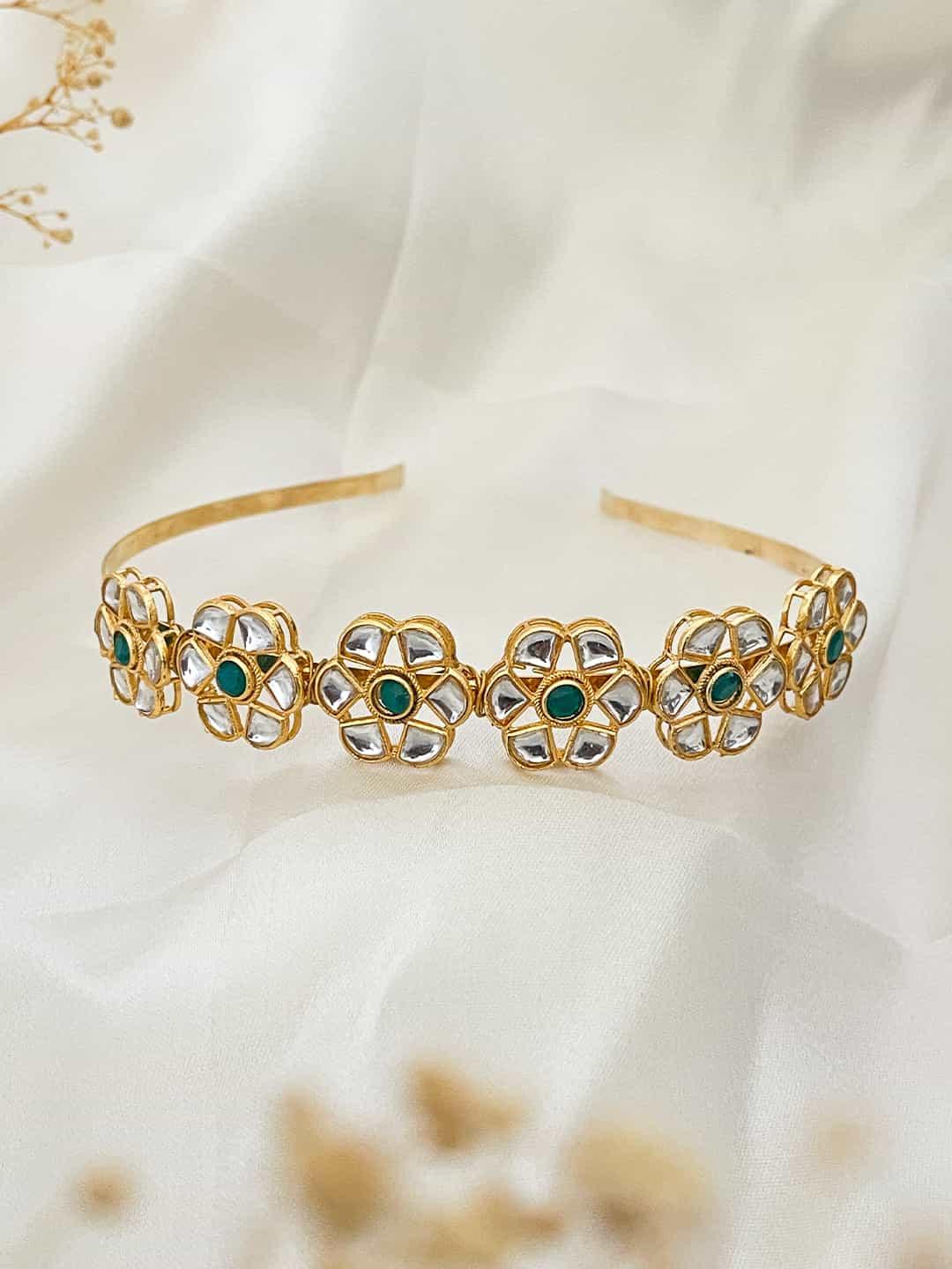 Ishhaara Gold Bead Flower Shaped Hairband