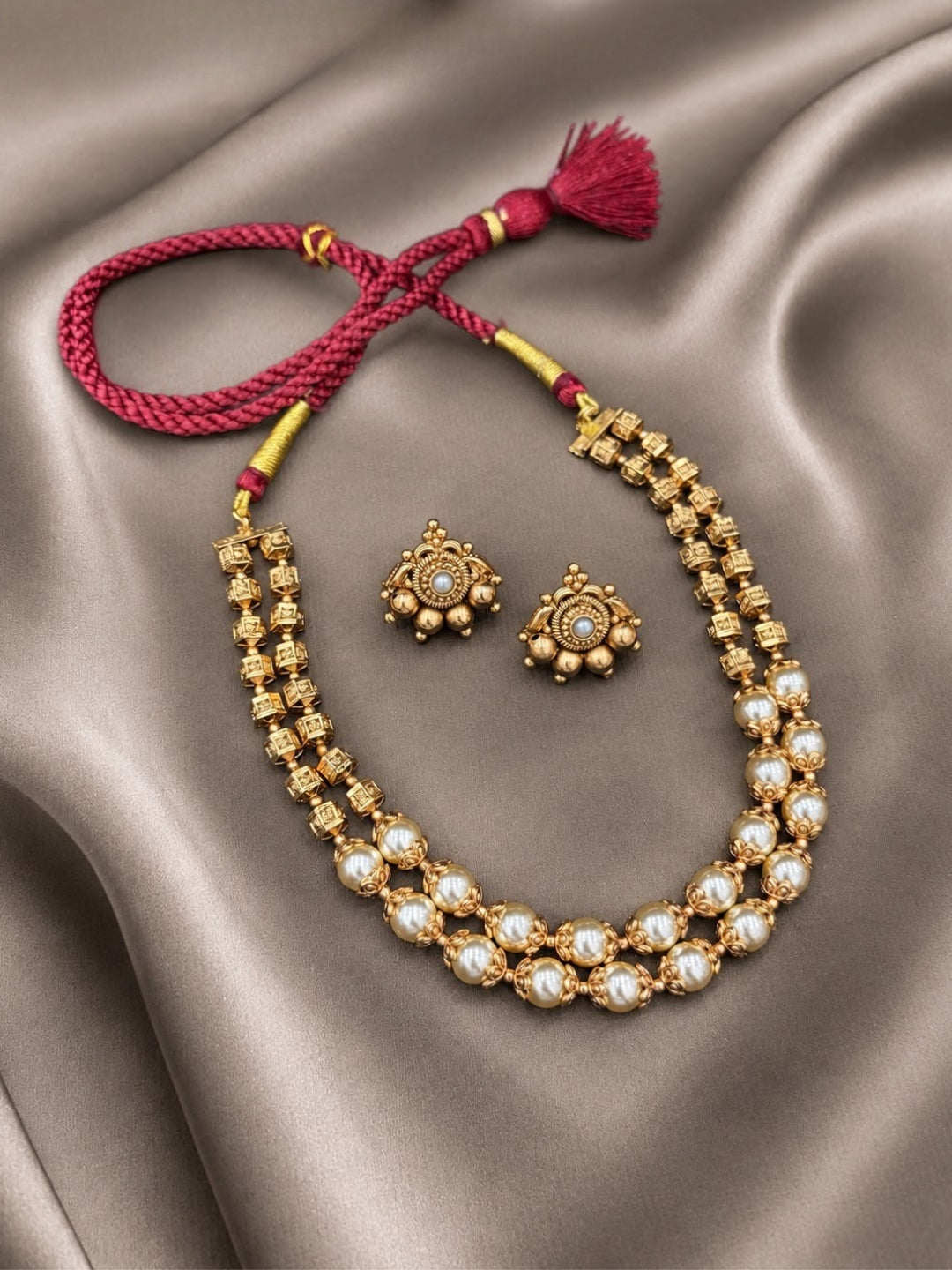 Ishhaara Gold Beaded Layered Necklace Set