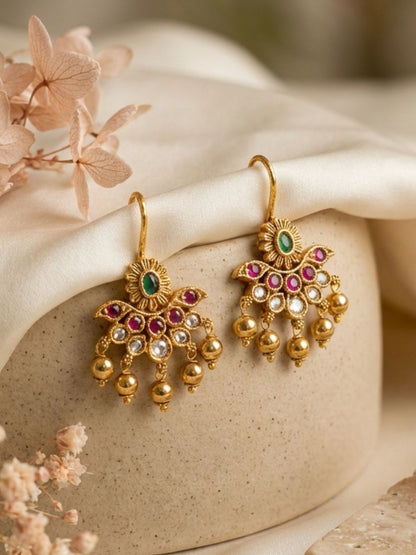 Ishhaara Gold Beads Chandbali Hook Earrings
