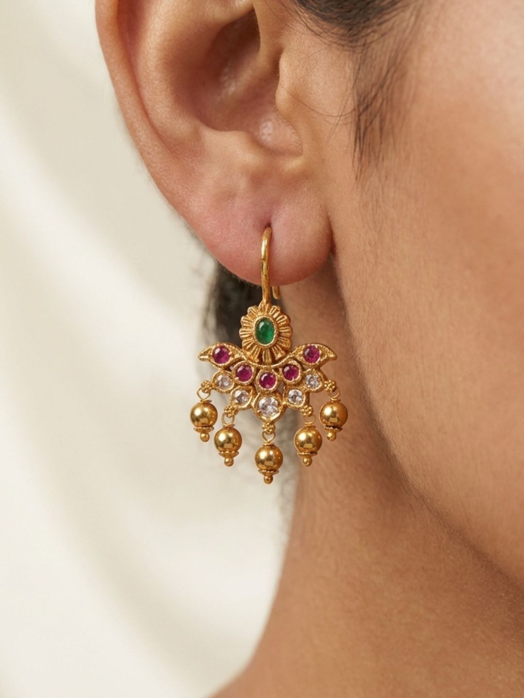 Ishhaara Gold Beads Chandbali Hook Earrings