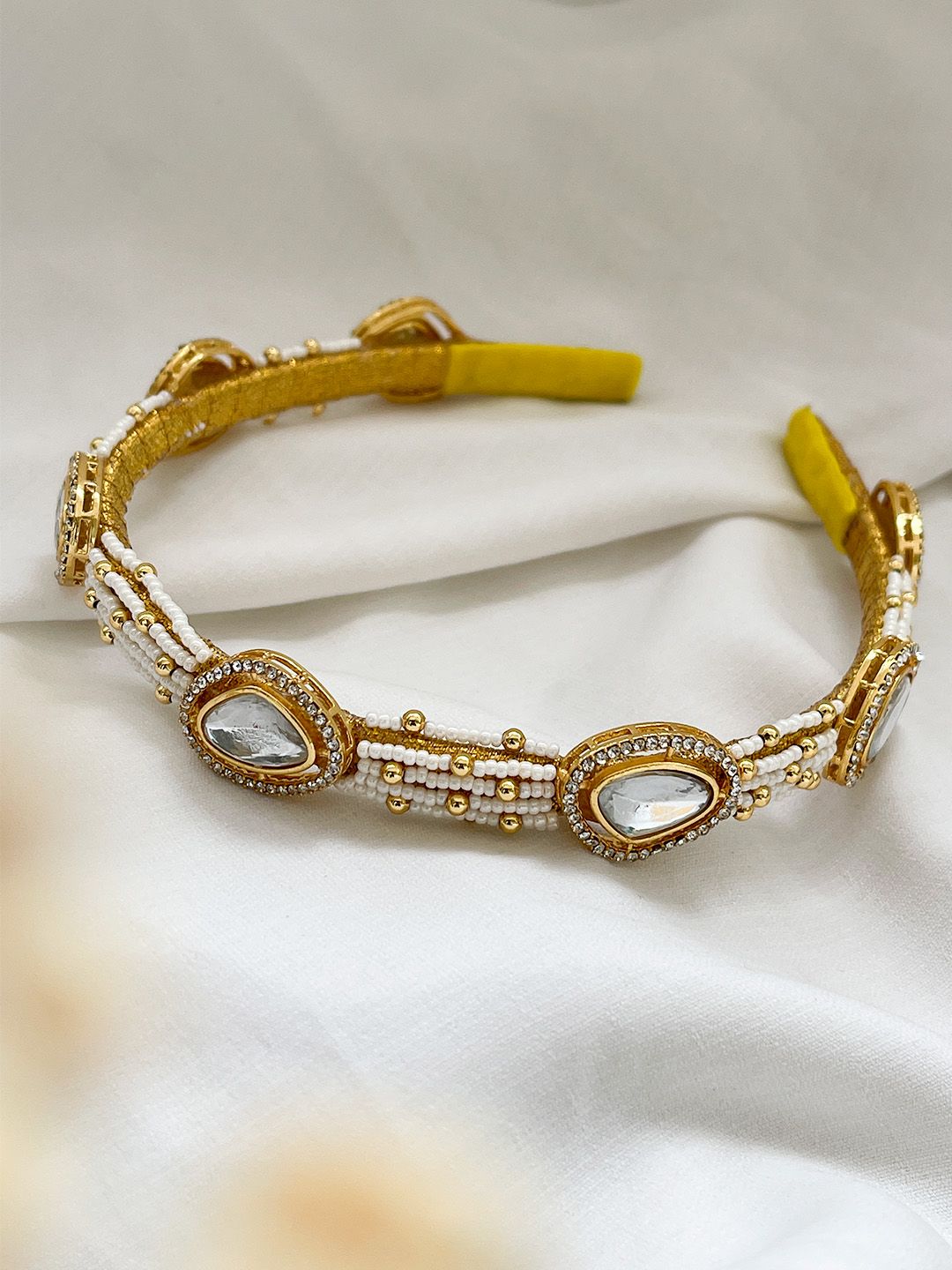 Ishhaara Gold Beads Crystal Drop Pattern Hairband