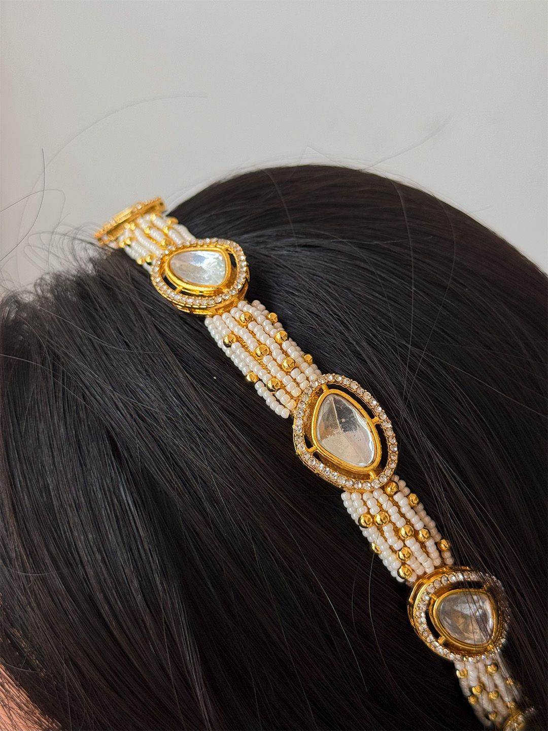 Ishhaara Gold Beads Crystal Drop Pattern Hairband