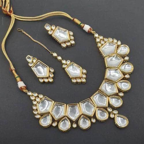 Ishhaara Gold Big Kundan Drop Motif Necklace Set