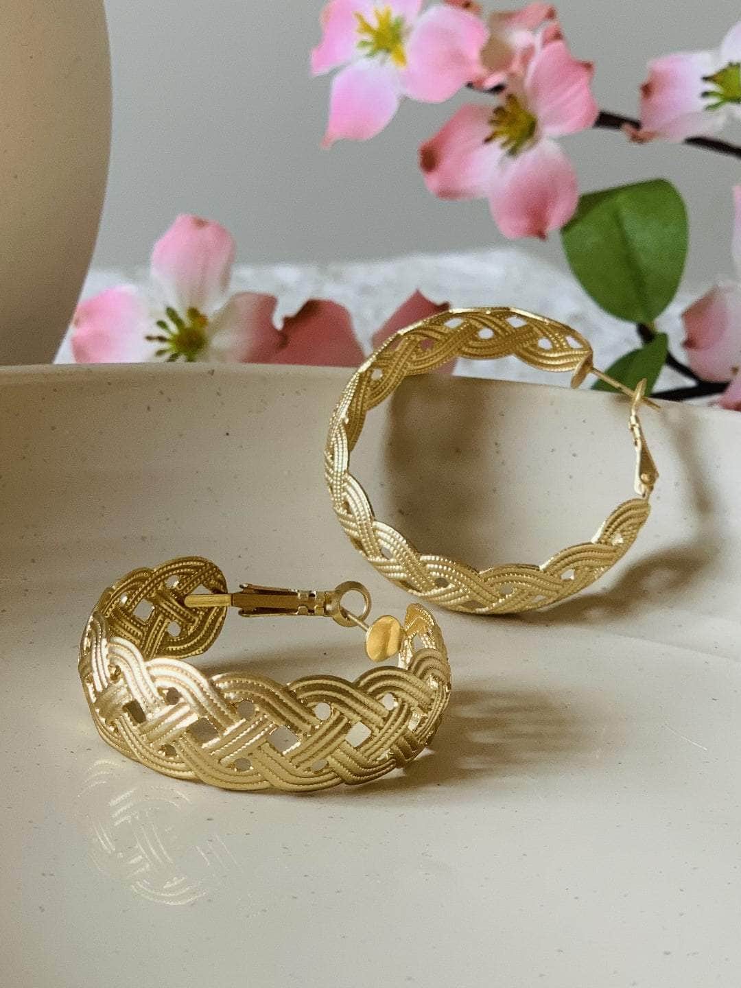 Ishhaara Gold Braided Hoop Earrings