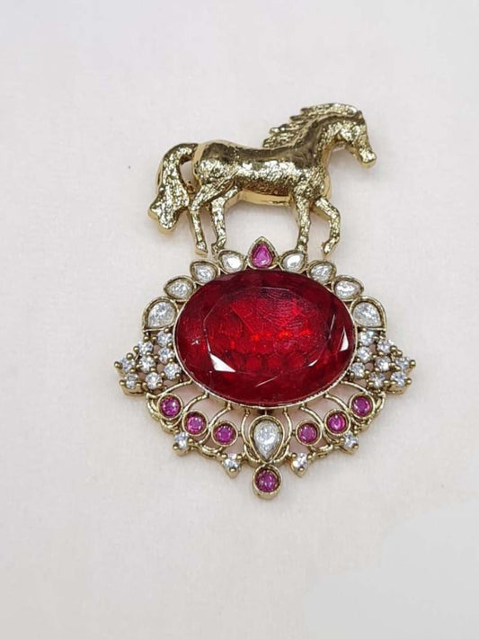 Ishhaara Gold Brass Horse Brooch