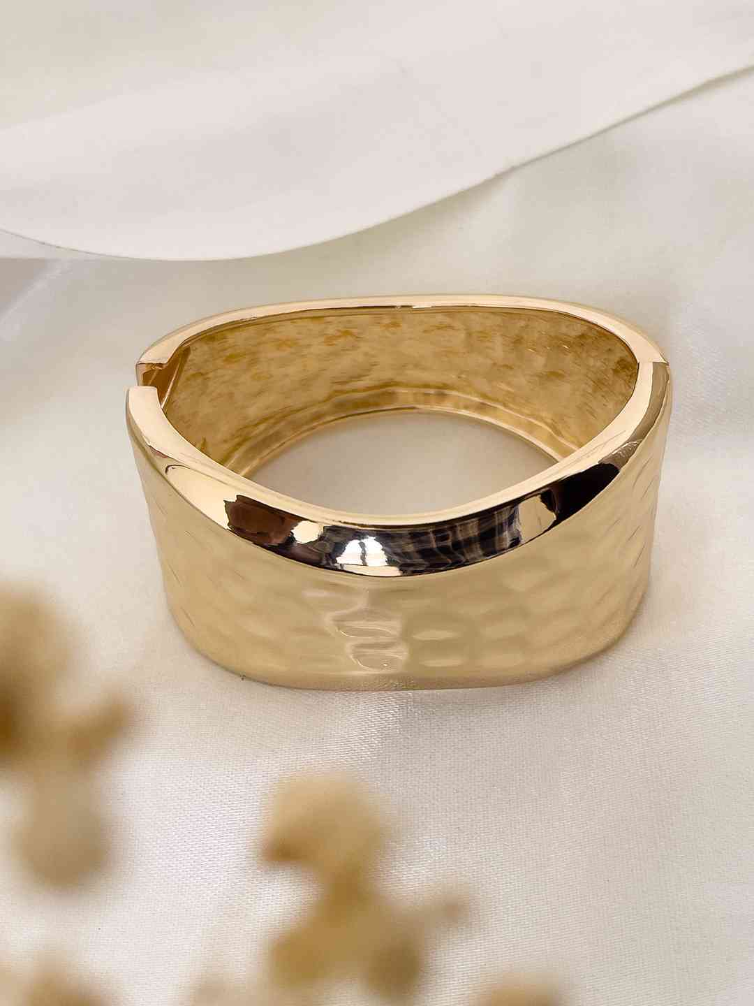 Ishhaara Gold Bulky Wide Hinged Bangle Bracelet