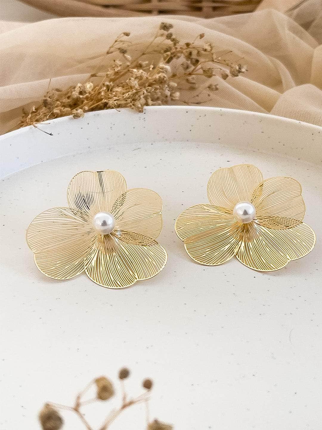 Ishhaara Camellia Brushed Finish Stud Earrings