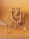 Ishhaara Gold Designer Heavy Potli With Crystal Hangings