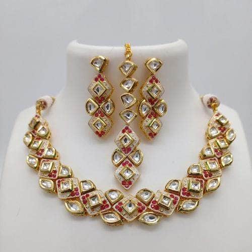 Ishhaara Gold Diamond Cut Meena Necklace Set