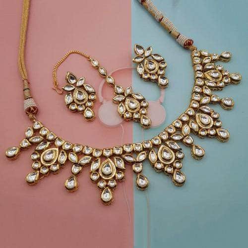 Ishhaara Gold Drop Meena Simple Necklace Set