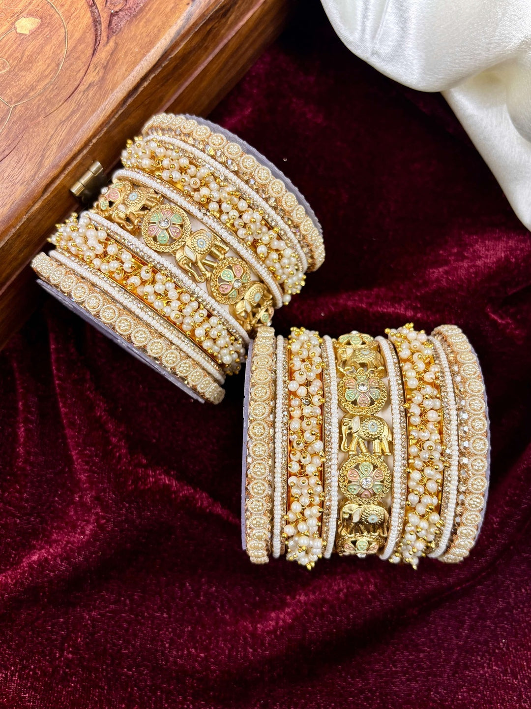 Ishhaara Gold Elephant Bangle Set - a stunning piece of jewelry featuring elephant motifs and intricate designs - view 3