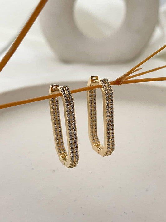 Ishhaara Gold Fashionable Luxurious Rhinestone Square Shaped Design Hoop