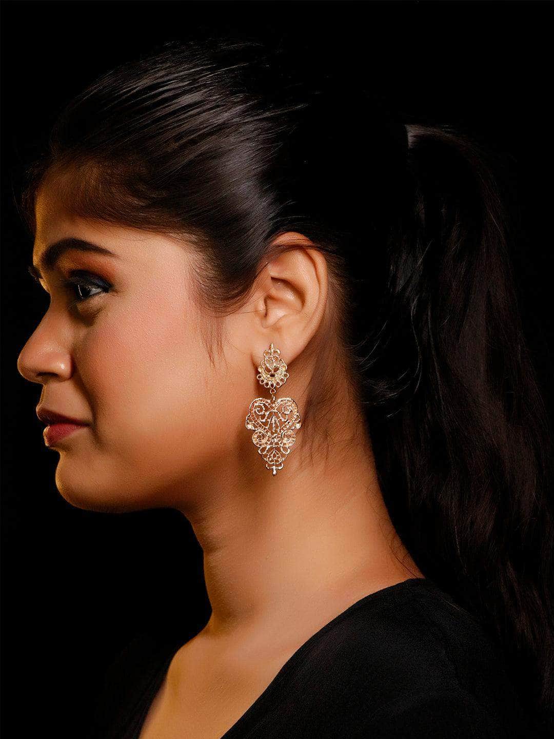 Ishhaara Gold Filigree Chandelier Earrings