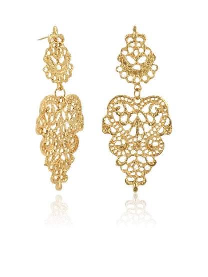 Ishhaara Gold Filigree Chandelier Earrings