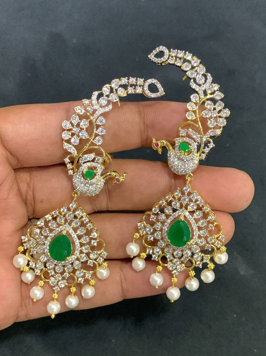 Ishhaara Gold Finish Ad Stone Peacock Ear Cuffs