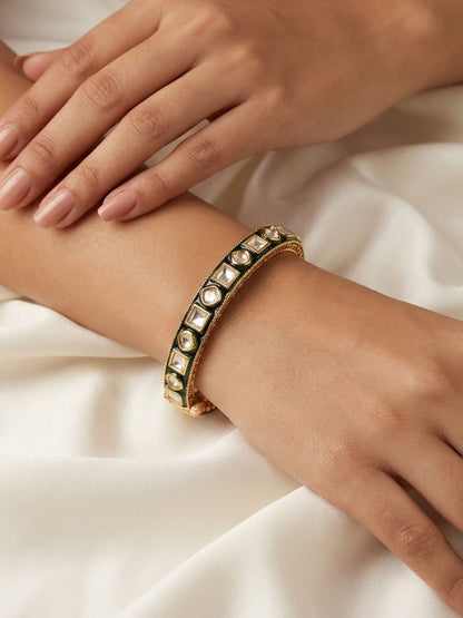 Ishhaara Gold Finish Black Kundan Polki Bangles