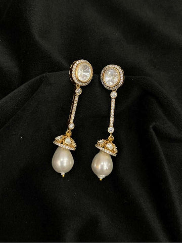 Ishhaara Gold Finish Faux Pearl Dangler Earrings
