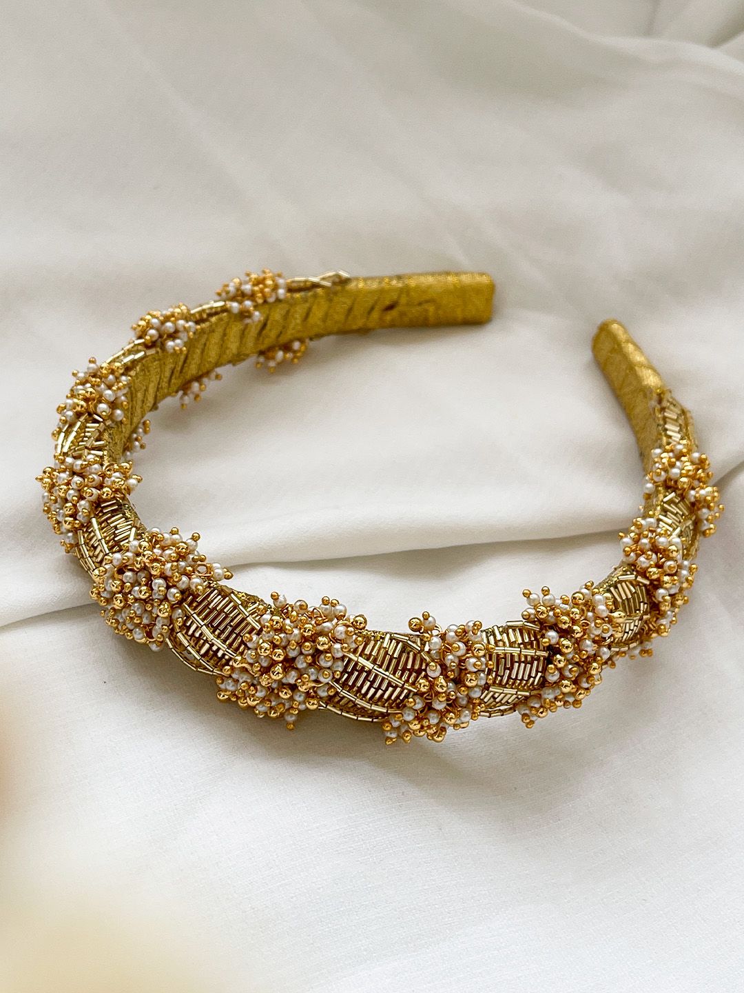Ishhaara Gold Finish Handcrafted Hairband With Semi Precious Stone