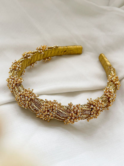 Ishhaara Gold Finish Handcrafted Hairband With Semi Precious Stone