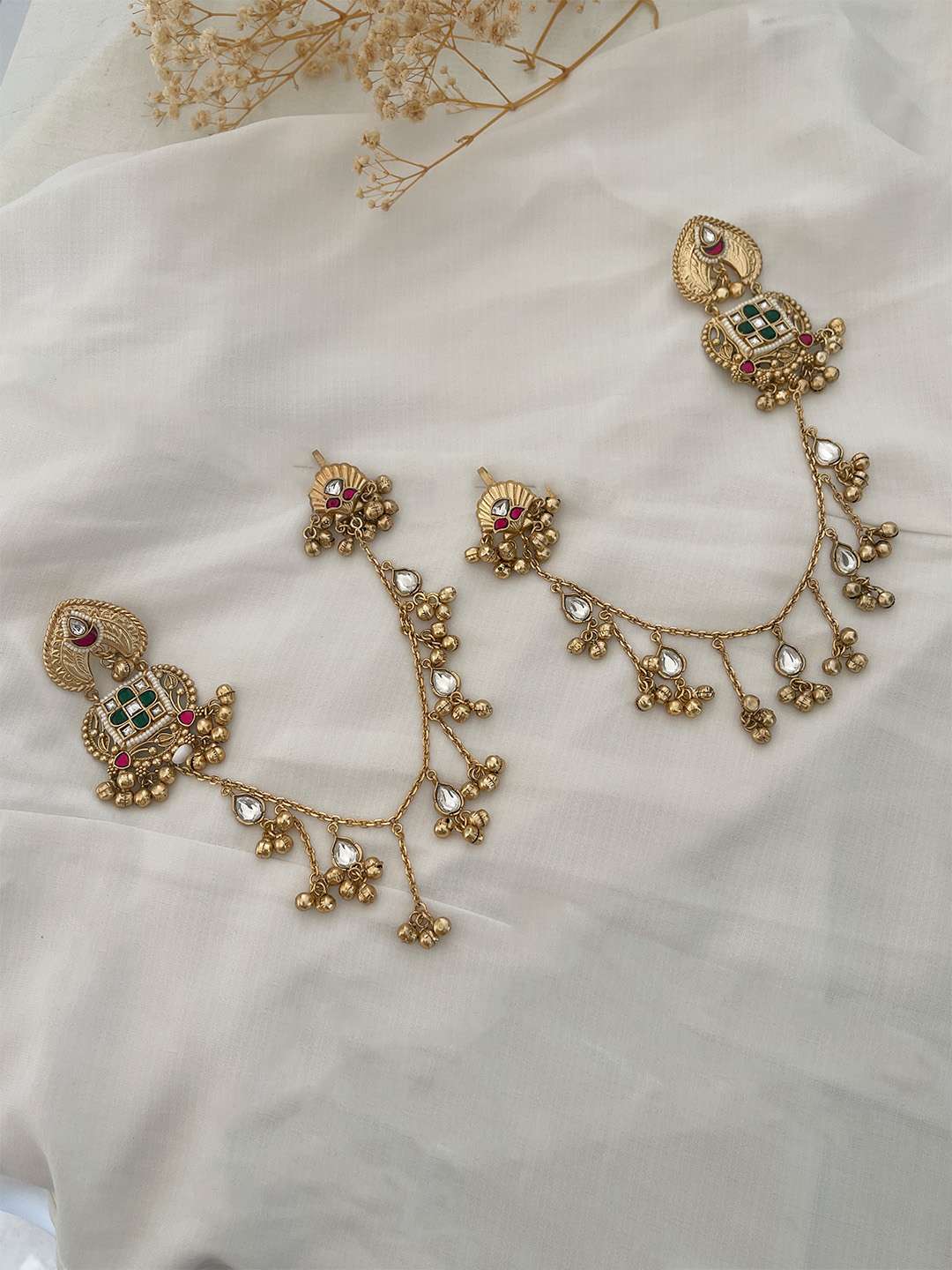 Ishhaara Gold Finish Kundan Polki And Pearl Dangler Earrings