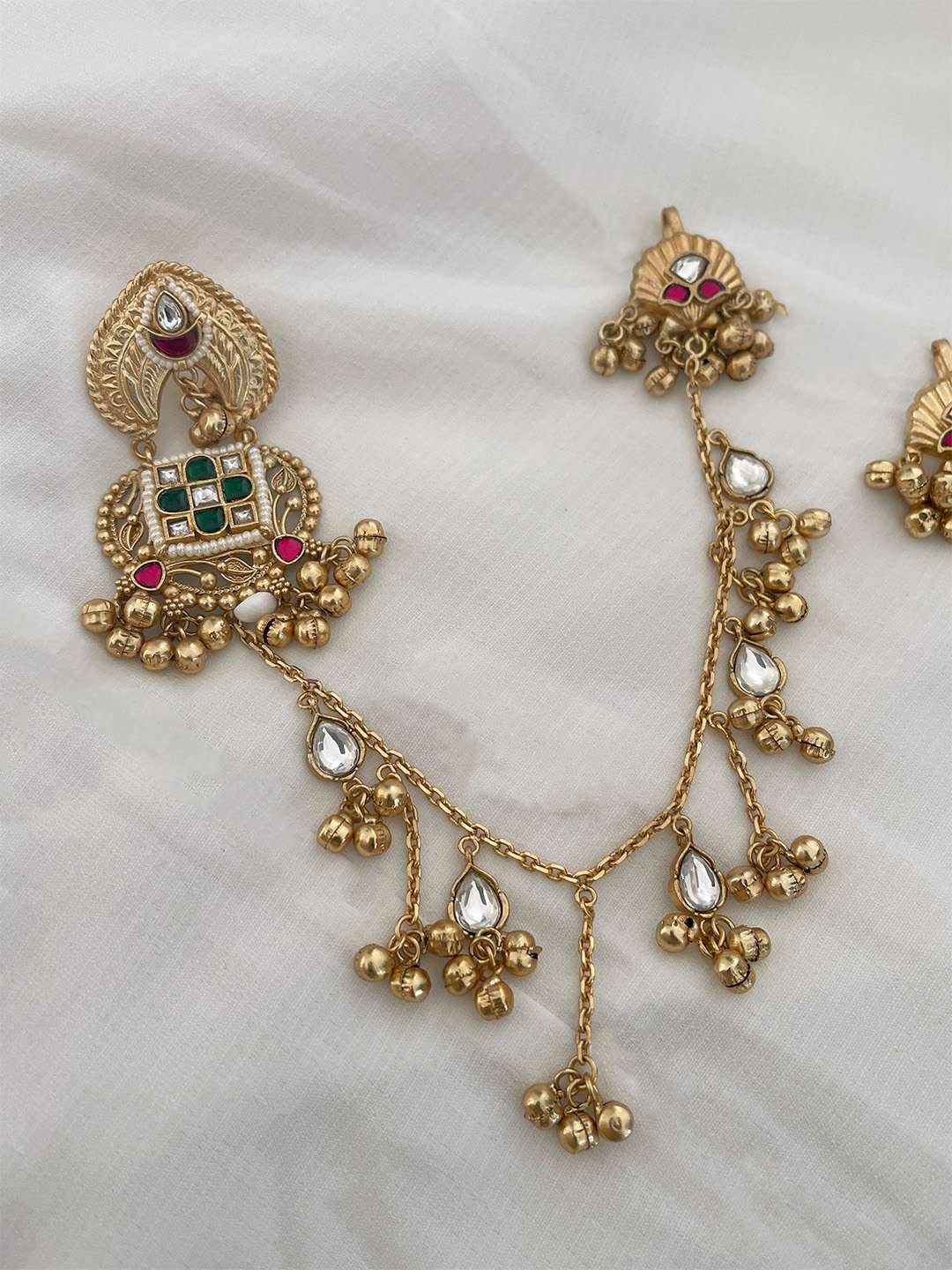 Ishhaara Gold Finish Kundan Polki And Pearl Dangler Earrings