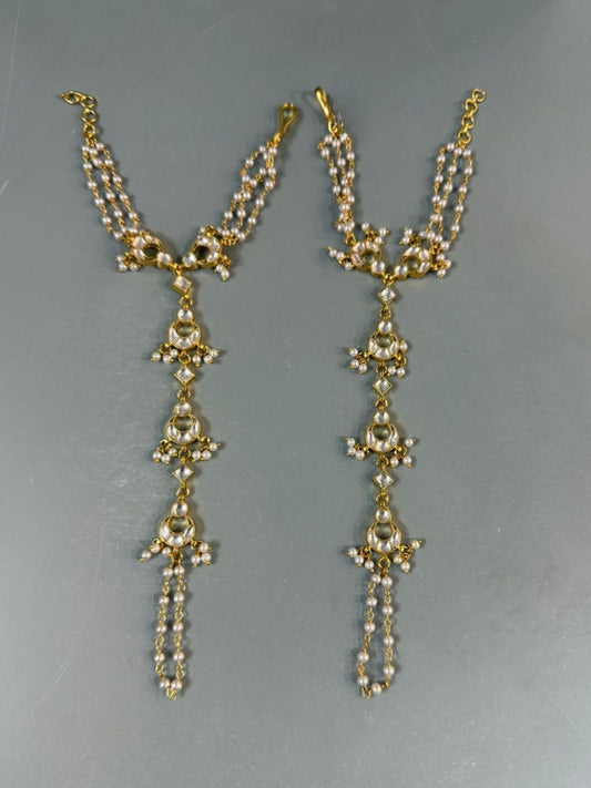 Ishhaara Gold Finish Kundan Polki And Pearl Haath Phool
