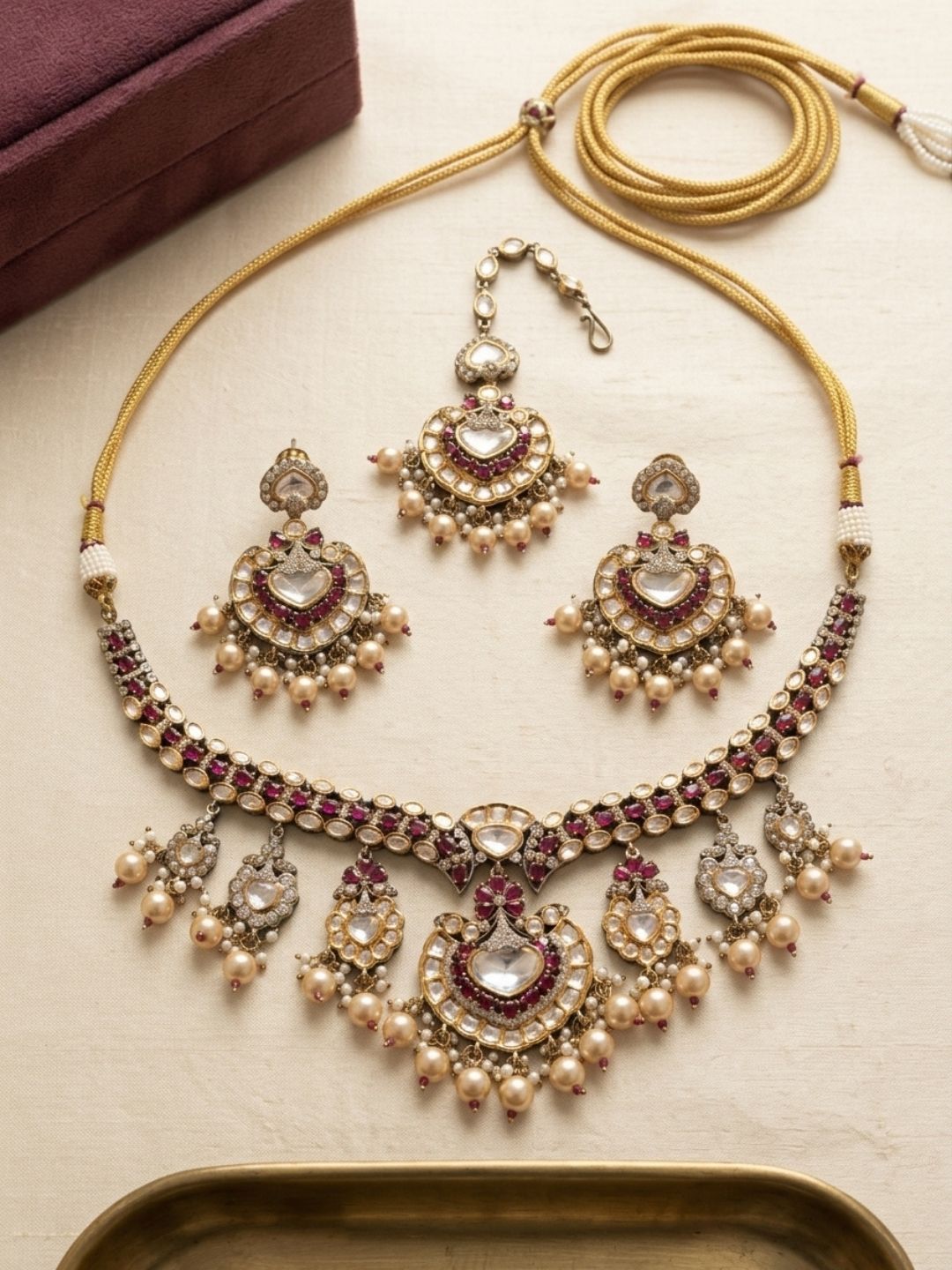 Ishhaara Gold Finish Kundan Polki And Zircon Necklace Set