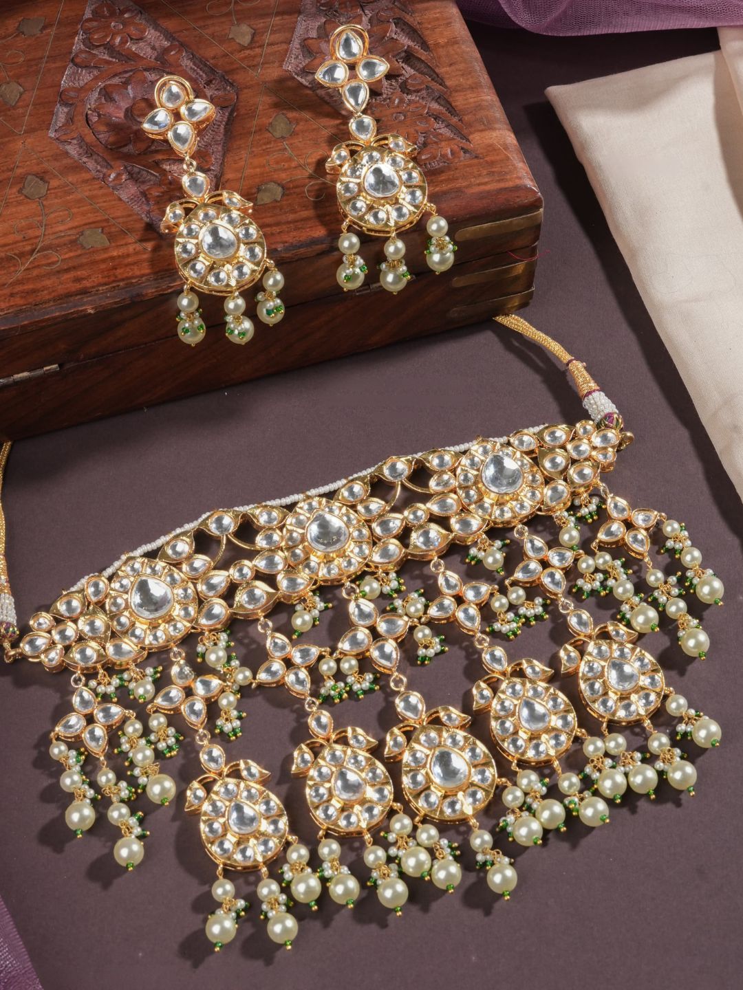 Ishhaara Gold Finish Kundan Polki Choker Necklace Set