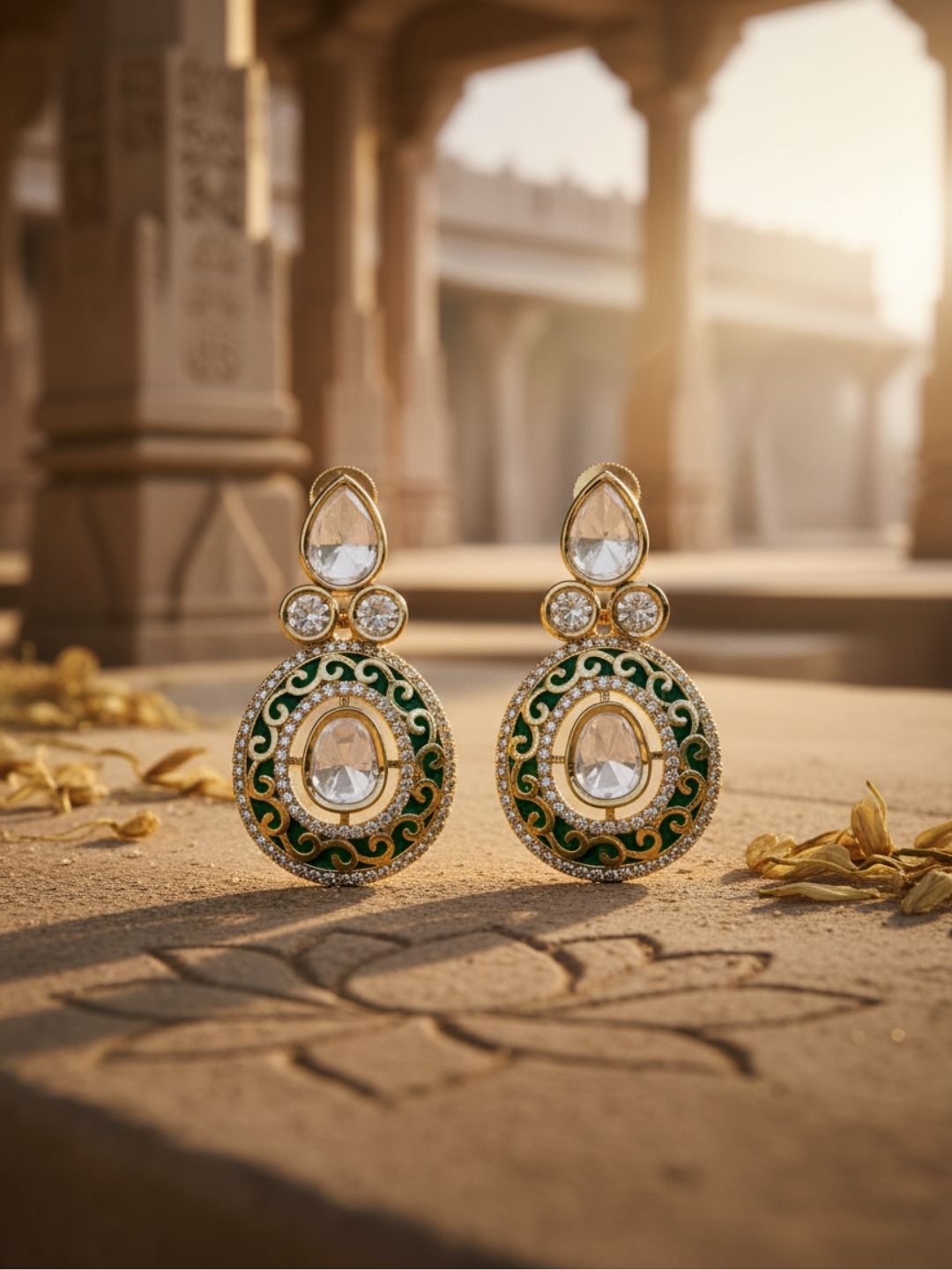 Ishhaara Gold Finish Kundan Polki Earrings