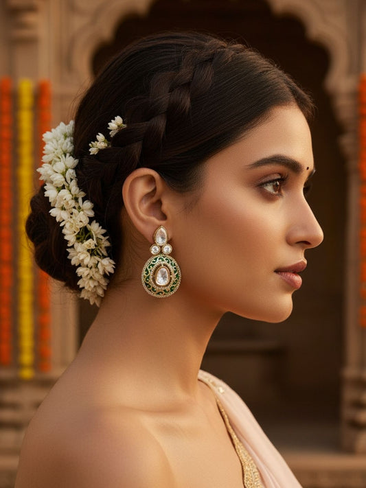 Ishhaara Gold Finish Kundan Polki Earrings