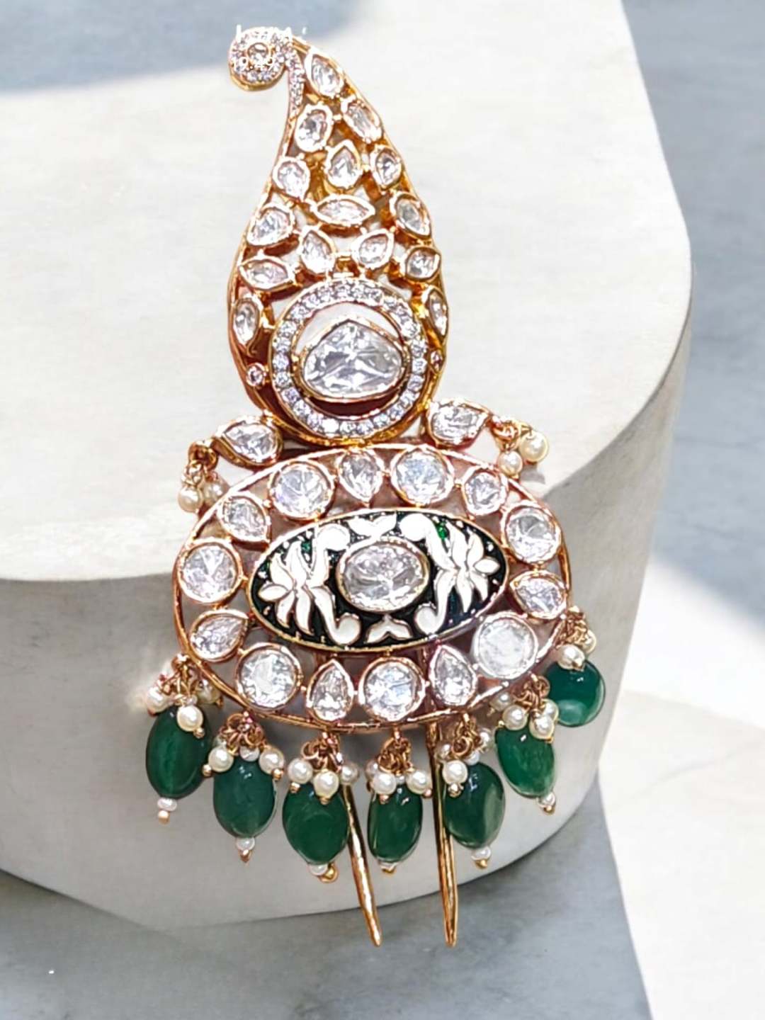 Buy Gold Finish Kundan Polki Meenakari Kalgi Online - Ishhaara