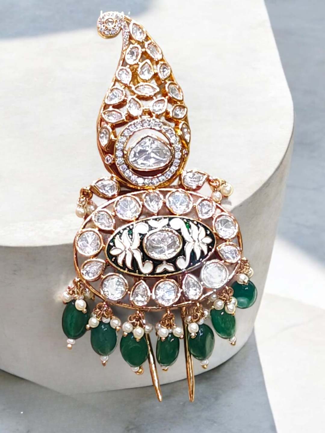 Ishhaara Gold Finish Kundan Polki Meenakari Kalgi