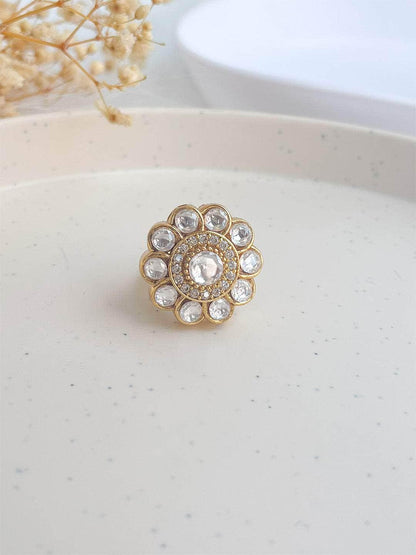Ishhaara Gold Finish Kundan Polki Ring