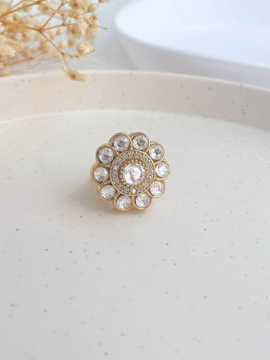 Ishhaara Gold Finish Kundan Polki Ring